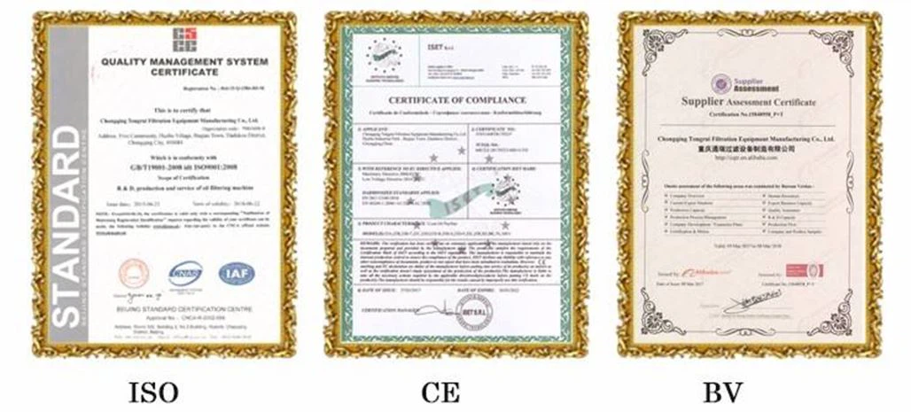 tongrui certifications hydraulic oil decolorization machine